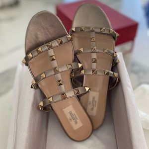 Valentino Rockstud Caged Flat Slide Sandal